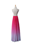 Gradient Ombre Chiffon Long Beaded Prom Dresses