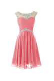 Cap Sleeves Beaded Pink Short Prom\Homecoming Dresses ED0672