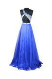 Royal Blue Beaded One Shoulder Long Prom Party Dresses