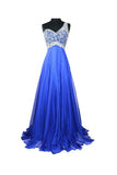 Royal Blue Beaded One Shoulder Long Prom Party Dresses