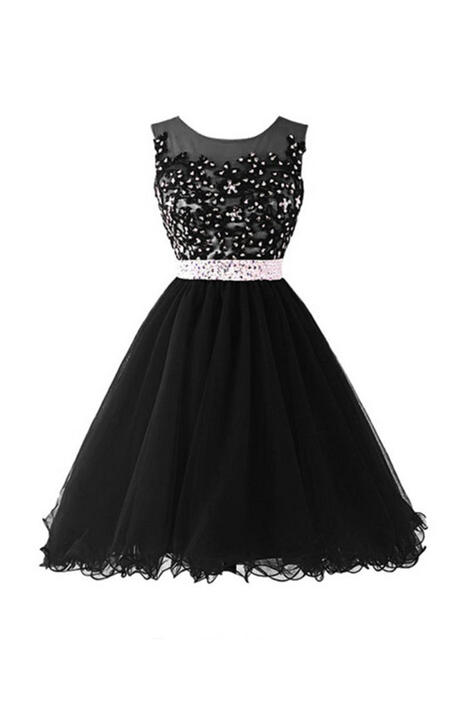 Black Beaded Cap Sleeves Lace Homecoming Cocktail Dresses