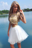 Two Pieces Beaded Tulle Short Homecoming Dresses