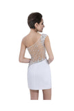 Sheath One Shoulder White Beaded Short Homecoming Dress ED0690