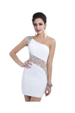 Sheath One Shoulder White Beaded Short Homecoming Dress ED0690