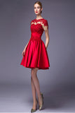 Cap Sleeves Beaded Red Lace Homecoming Cocktail Dresses