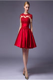 Cap Sleeves Beaded Red Lace Homecoming Cocktail Dresses