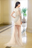 V-Neck Long Sleeves Beaded Modest Prom Party Dresses