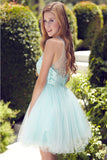 A Line Sleeveless Beaded Short Tulle Homecoming Dresses