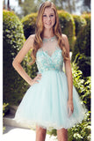 A Line Sleeveless Beaded Short Tulle Homecoming Dresses