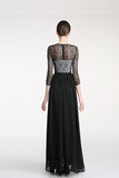 Long Sleeve Black Lace Cap Sleeve Prom Party Dresses