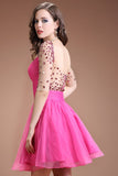 Half SleevBeaded V-neck Open Back Homecoming Dresses