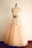 Strapless Lace Open Back Modest Prom Party Dresses