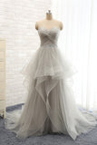 Sweatheart Lace Up Back Strapless Beaded Prom Dresses
