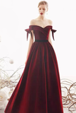 Off-the-shoulder Wine Ball gown Velvet Sweetheart A-line Prom Dress Y0464