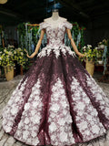 Sparkly Off the Shoulder Long Prom Dresses with Flowers Ball Gown Quinceanera Dresses N2494