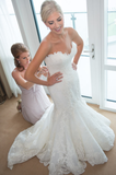 Elegant Mermaid Sweep Train Sleeveless Ivory Lace Wedding Dress N524