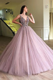 Elegant Sparkly Beaded Princess Tulle Prom Dresses