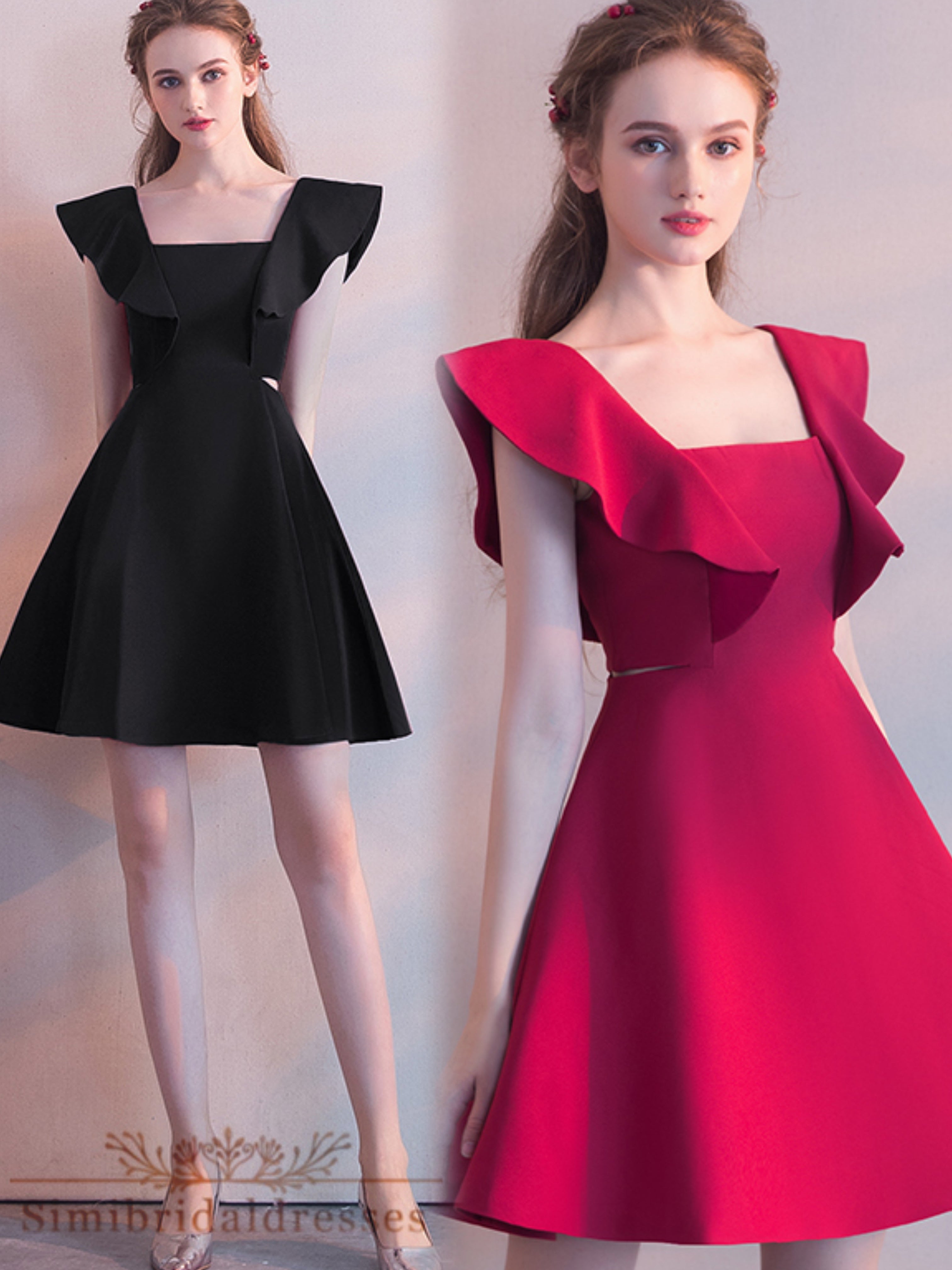 Elegant Square Neck Burgundy Sleeveless Short Homecoming Dresses