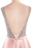 Sparkly A-Line V-Neck Satin Beading Backless Prom Dress N1524