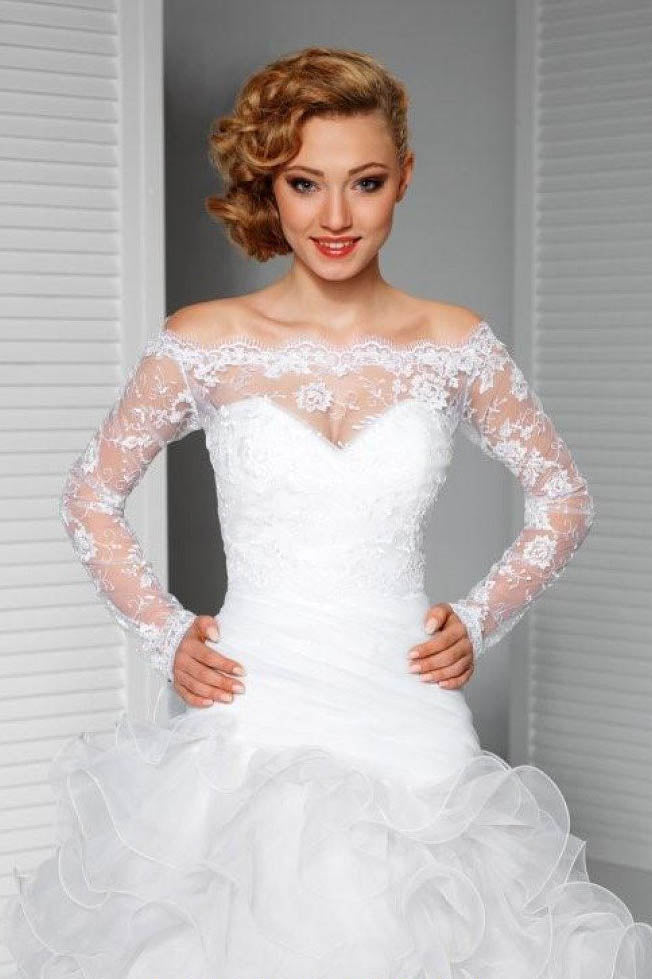 Lace Appliqued Long Sleeve Off-the-Shoulder Bridal Shawl, Sexy Wedding Shawl