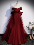 Burgundy Mermaid Off The Shoulder Long Prom Dress Formal Evening Dresses