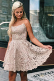 A Line Spaghetti Straps Lace Homecoming Dress N2098