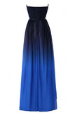 Blue Ombre Strapless Gradient Chiffon Prom Dresses with Belt N738