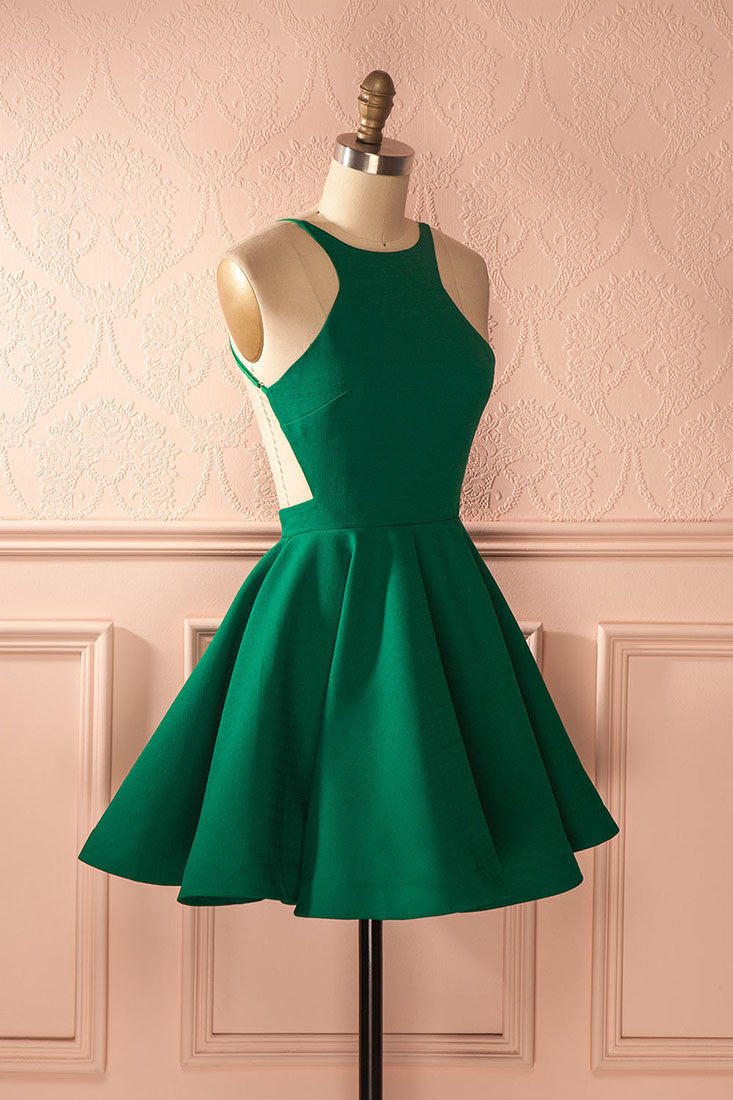 A Line Open Back Ruched Sleeveless Short Homecoming Dresses