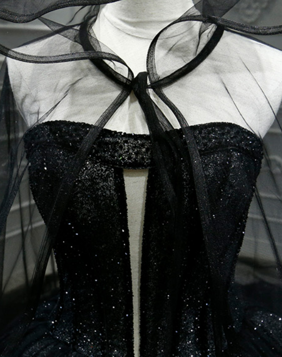 Sequin Shiny Strapless Black Ball Gown Princess Prom Dresses Y0171
