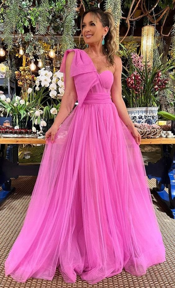 One Shoulder Sweetheart Floor-Length Tulle Prom Dresses