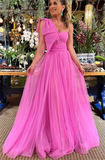 One Shoulder Sweetheart Floor-Length Tulle Prom Dresses