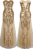 Floor Length Sweetheart Tulle Prom Dress with Sequins, Strapless Formal Dresses