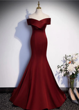 Burgundy Mermaid Off The Shoulder Long Prom Dress Formal Evening Dresses