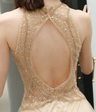 Halter Sleeveless Open Back Tulle Prom Dresses with Sequins N2663