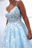 Spaghetti Straps Sleeveless Lace Appliqued Floor Length Prom Dresses