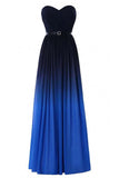Blue Ombre Strapless Prom Dress with Belt,Gradient Chiffon Bridesmaid Dress,N738