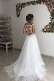White Tulle Off Shoulder Long Wedding Dresses Sheer Back Sexy Bridal Dresses N2651
