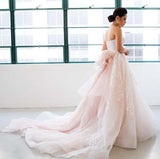 Gorgeous Princess Pink Sweetheart Court Train Lace Tulle Wedding Dresses N660