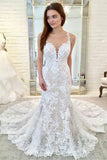Gorgeous Straps Mermaid Train Lace Wedding Dresses Lace Bridal Dresses N1770