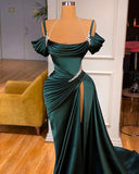 Dark Green Off-the-Shoulder Mermaid Long Prom Dresses with Slit PD021