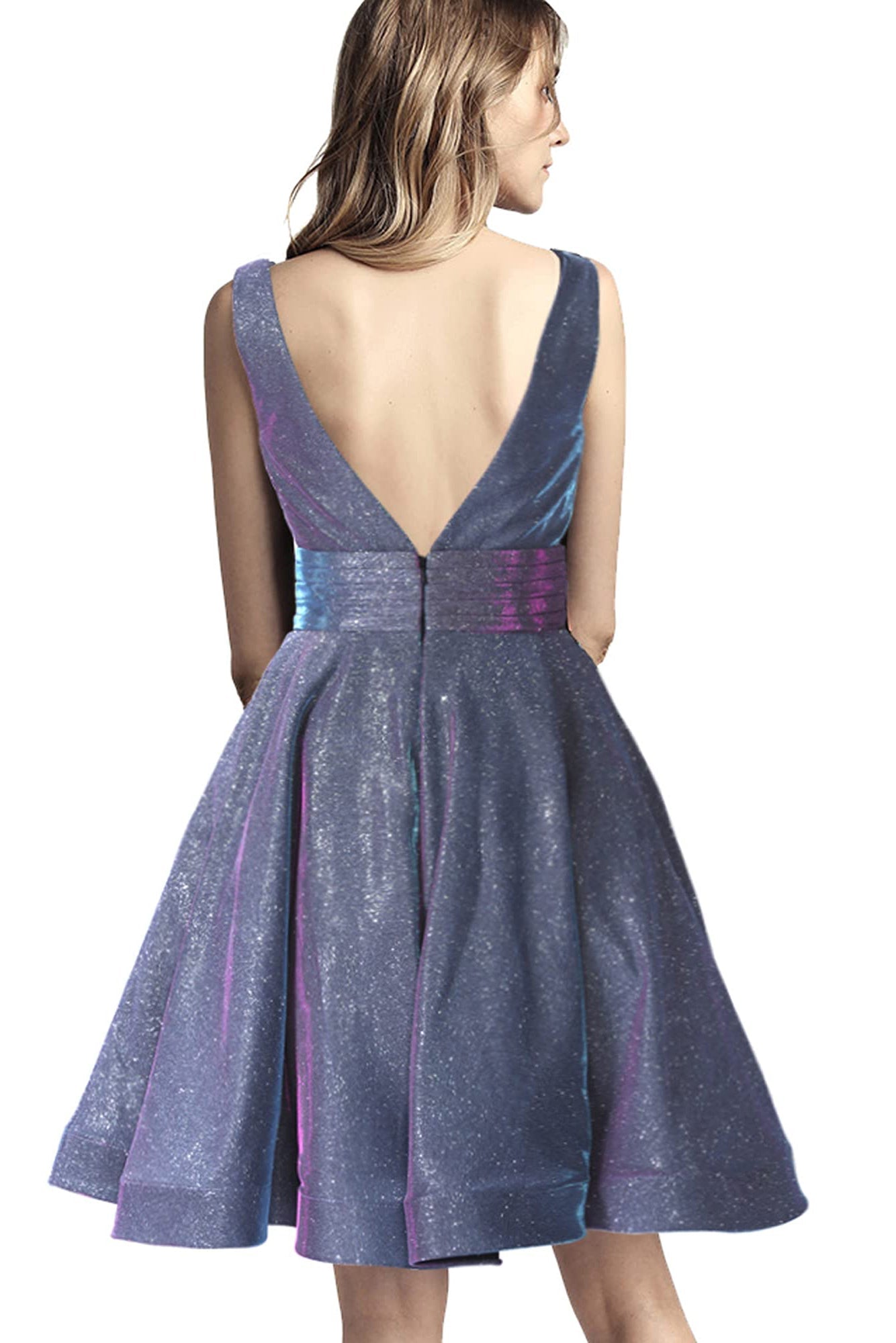 A Line Glitter Grey Sleeveless Short Homecoming Dress With Pockets