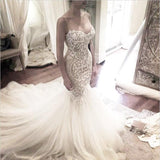 Ivory Mermaid Backless Spaghetti Straps Court Train Lace Tulle Wedding Dress,N178