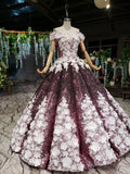 Sparkly Off the Shoulder Long Prom Dresses with Flowers Ball Gown Quinceanera Dresses N2494