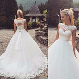 Ball Gown Long Wedding Dresses Gorgeous White Tulle Lace Wedding Gown N1568