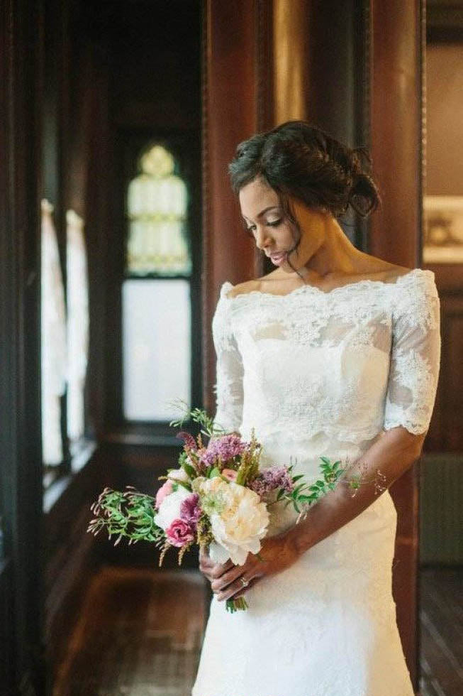 Vintage Half Sleeve Off-The-Shoulder Lace Wedding Jacket JK001