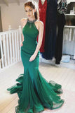 Stunning Halter Green Prom Dress with Beading Mermaid Tulle Evening Gown N1451