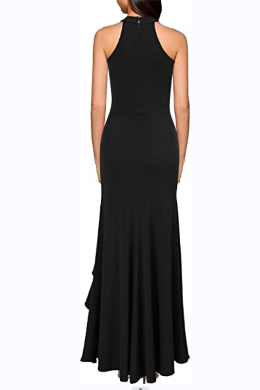 High Neck Mermaid Sleeveless Ruffles Split Long Prom Dresses BRD0001