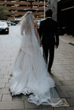 Ivory Lace Applique Tulle Sweetheart Strapless A Line Beach Wedding Dresses N1783