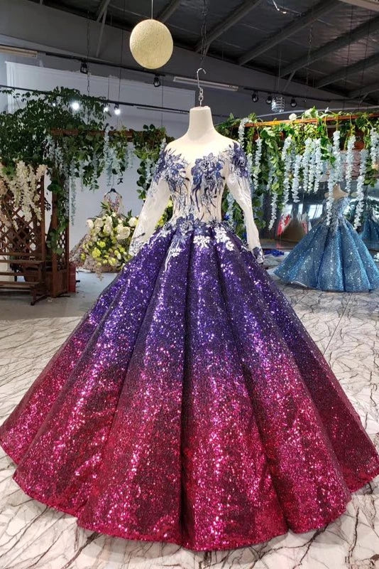 Purple puffy best sale prom dresses