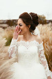 Ball Gown Long Sleeve Wedding Dresses with Lace Off the Shoulder Tulle Bridal Dresses N1113